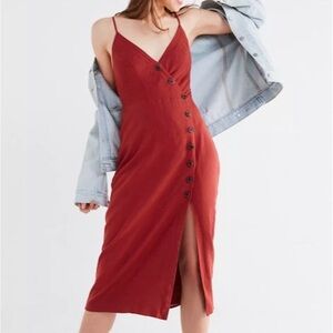 Urban Outfitters Amber Rust Midi Linen Dress with Buttons Slit